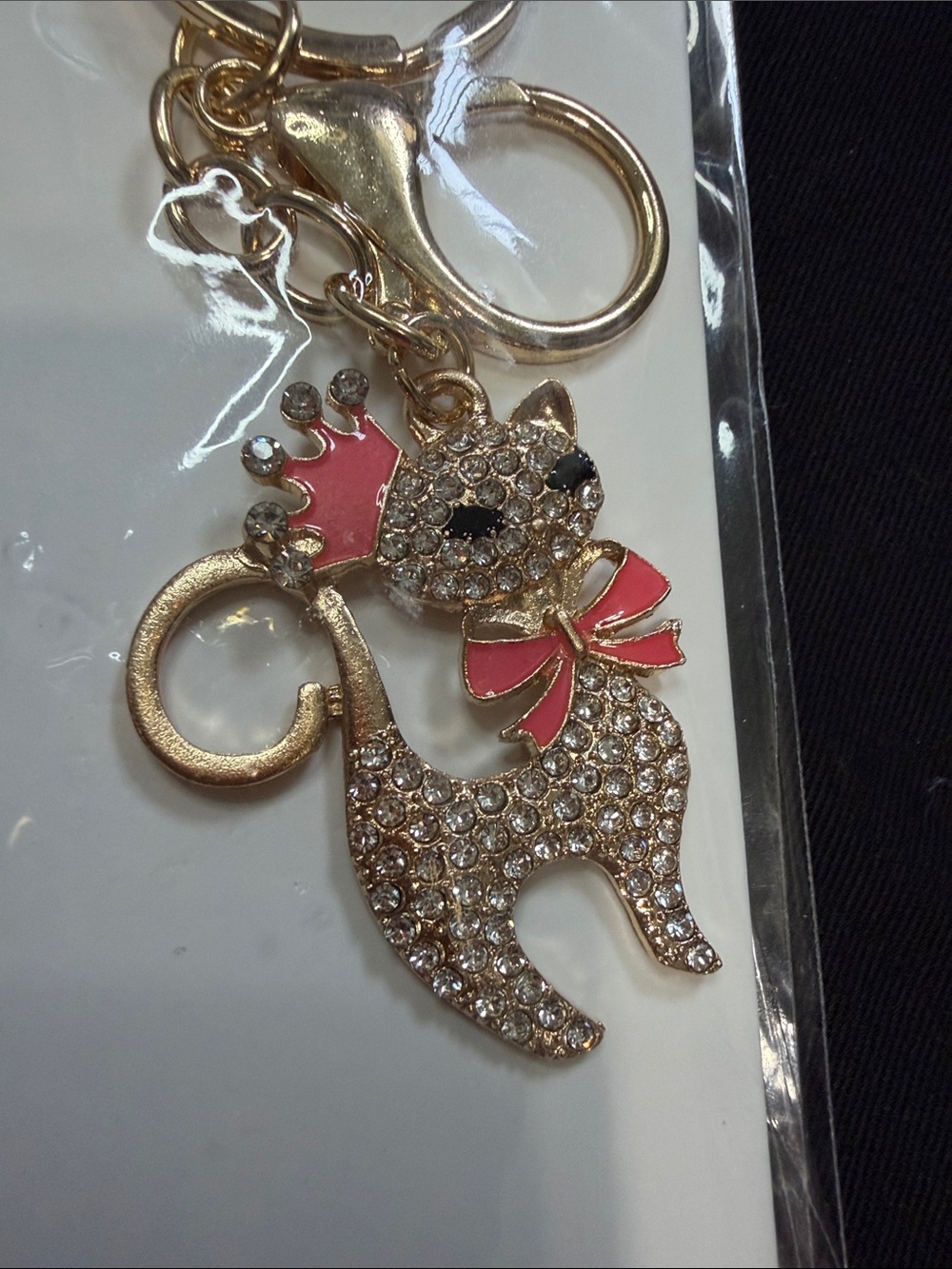 🎀 5 for $25 🎀 Cat keychain / bag charm with peach bow and crown gold hardware